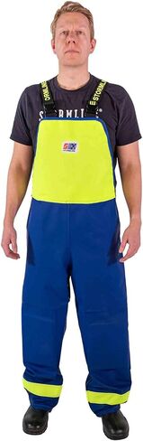 سروال Stormline Crew 640 التجاري Rain Gear Bib Pants - شديد التحمل 650gsm PVC، وسادات للركبة، معدات الصيد التجارية - أزرق / نيون in Kuwait