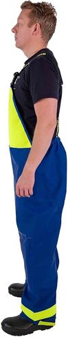 سروال Stormline Crew 640 التجاري Rain Gear Bib Pants - شديد التحمل 650gsm PVC، وسادات للركبة، معدات الصيد التجارية - أزرق / نيون in Kuwait