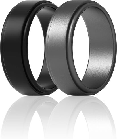 ThunderFit Silicone Wedding Rings for Men - Step Edge Sleek Design, Rubber Engagement Bands, 8mm Width 2mm Thickness - 2/3/4/5/6/7 Variety Multipack in Saudi Arabia