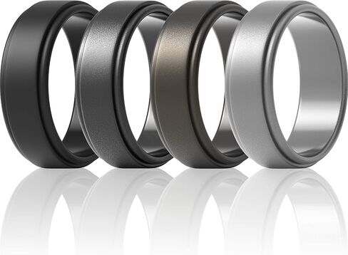 ThunderFit Silicone Wedding Rings for Men - Step Edge Sleek Design, Rubber Engagement Bands, 8mm Width 2mm Thickness - 2/3/4/5/6/7 Variety Multipack in Saudi Arabia
