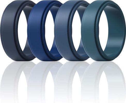 ThunderFit Silicone Wedding Rings for Men - Step Edge Sleek Design, Rubber Engagement Bands, 8mm Width 2mm Thickness - 2/3/4/5/6/7 Variety Multipack in Saudi Arabia