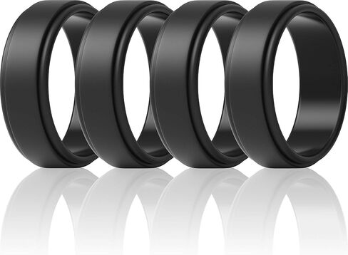 ThunderFit Silicone Wedding Rings for Men - Step Edge Sleek Design, Rubber Engagement Bands, 8mm Width 2mm Thickness - 2/3/4/5/6/7 Variety Multipack in Saudi Arabia