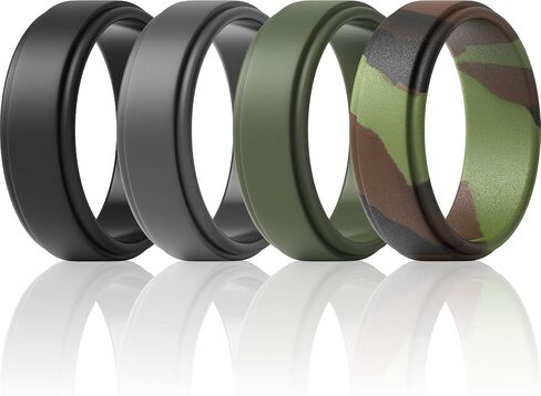 ThunderFit Silicone Wedding Rings for Men - Step Edge Sleek Design, Rubber Engagement Bands, 8mm Width 2mm Thickness - 2/3/4/5/6/7 Variety Multipack in Saudi Arabia