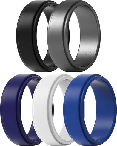 ThunderFit Silicone Wedding Rings for Men - Step Edge Sleek Design, Rubber Engagement Bands, 8mm Width 2mm Thickness - 2/3/4/5/6/7 Variety Multipack in Saudi Arabia