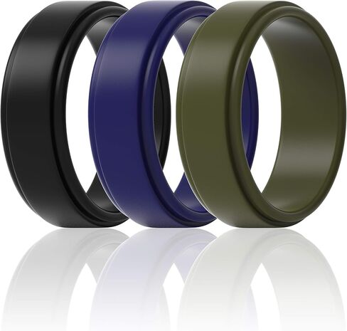 ThunderFit Silicone Wedding Rings for Men - Step Edge Sleek Design, Rubber Engagement Bands, 8mm Width 2mm Thickness - 2/3/4/5/6/7 Variety Multipack in Saudi Arabia