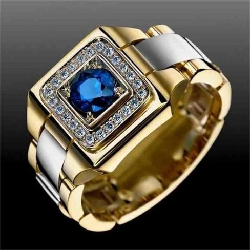 Watch Shaped Two Tone Design Rings for Men Fashion Wedding Band Accessories in Saudi Arabia