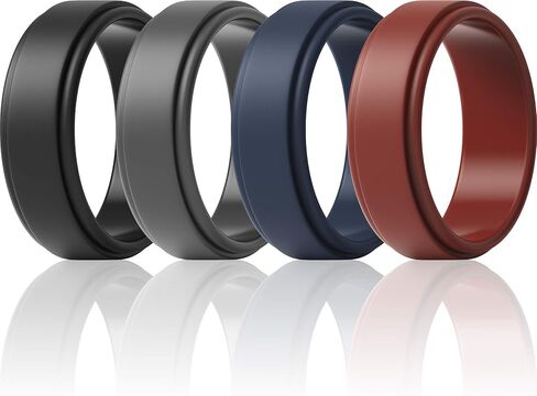 ThunderFit Silicone Wedding Rings for Men - Step Edge Sleek Design, Rubber Engagement Bands, 8mm Width 2mm Thickness - 2/3/4/5/6/7 Variety Multipack in Saudi Arabia