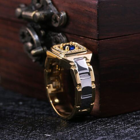 Watch Shaped Two Tone Design Rings for Men Fashion Wedding Band Accessories in Saudi Arabia
