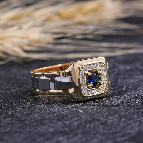 Watch Shaped Two Tone Design Rings for Men Fashion Wedding Band Accessories in Saudi Arabia