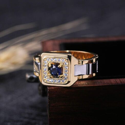 Watch Shaped Two Tone Design Rings for Men Fashion Wedding Band Accessories in Saudi Arabia