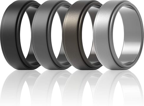 ThunderFit Silicone Wedding Rings for Men - Step Edge Sleek Design, Rubber Engagement Bands, 8mm Width 2mm Thickness - 2/3/4/5/6/7 Variety Multipack in Saudi Arabia