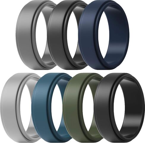 ThunderFit Silicone Wedding Rings for Men - Step Edge Sleek Design, Rubber Engagement Bands, 8mm Width 2mm Thickness - 2/3/4/5/6/7 Variety Multipack in Saudi Arabia