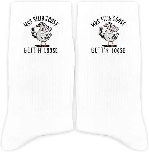 جوارب السيدة سيلي غوس المطرزة - هدية مضحكة للعروس والمتزوجين حديثاً للعزوبية، صباح الزفاف، شهر العسل، حفل الزفاف.(049) in Kuwait