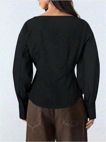 SHENHE Women's Dressy Casual Blouse Puff Long Sleeve Cinched Waist Boat Neck Going Out Fall Top in Saudi Arabia