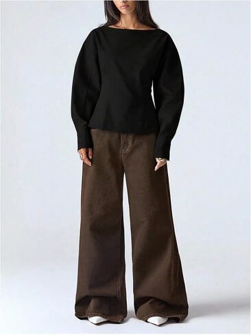 SHENHE Women's Dressy Casual Blouse Puff Long Sleeve Cinched Waist Boat Neck Going Out Fall Top in Saudi Arabia