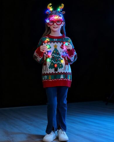 Kids Ugly Christmas Sweater Boys Girls Christmas Sweaters Outfit with Headband Necklace Glasses Party Accessories Set in Saudi Arabia