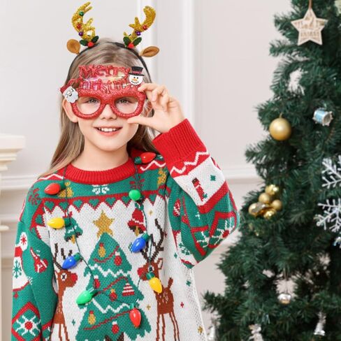Kids Ugly Christmas Sweater Boys Girls Christmas Sweaters Outfit with Headband Necklace Glasses Party Accessories Set in Saudi Arabia