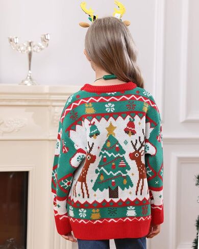 Kids Ugly Christmas Sweater Boys Girls Christmas Sweaters Outfit with Headband Necklace Glasses Party Accessories Set in Saudi Arabia