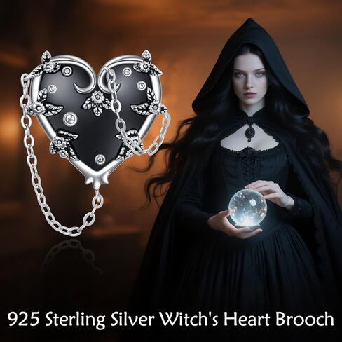 MONGAS Witches Heart Pin Brooch Sterling Silver Witch Black Brooch Pin Gothic Heart Jewelry Gifts for Women in Saudi Arabia