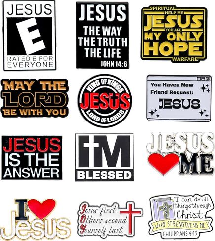12Pcs Christian Enamel Pins Jesus Pins for Backpacks Bible Covers Hats Faith Based Lapel Pins with Cross and Bible Verse Inspirational Gifts for Church Members Baptism Youth Group in Kuwait