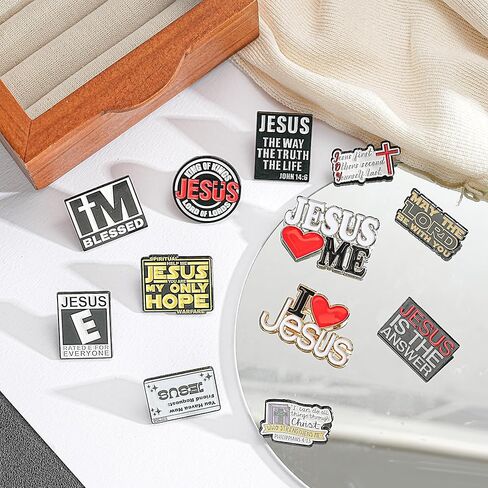 12Pcs Christian Enamel Pins Jesus Pins for Backpacks Bible Covers Hats Faith Based Lapel Pins with Cross and Bible Verse Inspirational Gifts for Church Members Baptism Youth Group in Kuwait