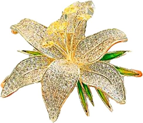 بروش زهرة الزنبق الفاخرة للنساء متألقة بالألماس الكامل دبوس الأزهار خمر فستان الزفاف طية صدر السترة المجوهرات in Kuwait
