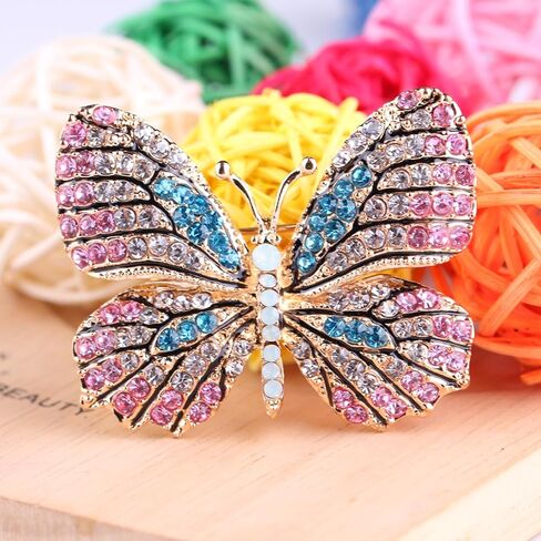 Delicate Butterfly Rhinestone Brooch Pin - Glittering Crystal Butterfly Brooch Pin for Women and Girls in Saudi Arabia