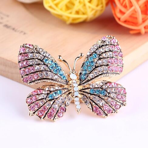 Delicate Butterfly Rhinestone Brooch Pin - Glittering Crystal Butterfly Brooch Pin for Women and Girls in Saudi Arabia