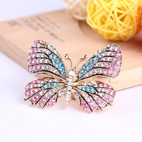 Delicate Butterfly Rhinestone Brooch Pin - Glittering Crystal Butterfly Brooch Pin for Women and Girls in Saudi Arabia