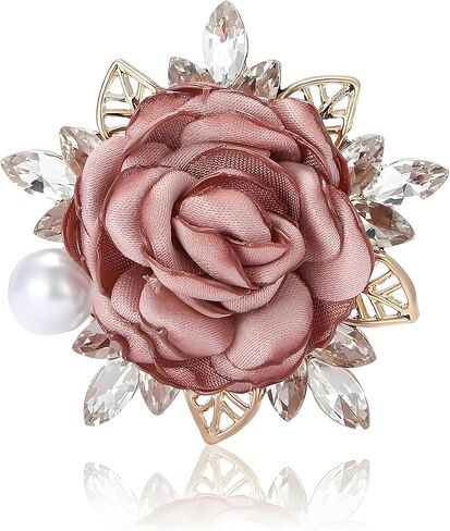 coadipress Elegant Rose Flower Brooch Pin for Women Men Handmade Rhinestone Crystal Pearl Fabric Peony Flower Lapel Pin Wedding Party Gentleman's Dress Suit Accessories in Saudi Arabia