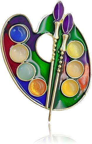 MALOYANVE Artist Paint Brush Brooch Pin for Women Colorful Gem-Inlaid Palette with Paintbrushes Gold Artist Inspired Badge Creative Jewelry for Art Lovers & Painter Gifts in Saudi Arabia