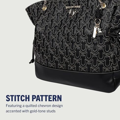 True Religion Tote Bag, Cinch Side Soft Logo Purse with Horseshoe Stitch Pattern, Chain Straps and Gold Hardware in Saudi Arabia