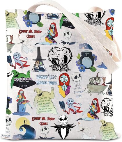 ENSIANTH Horror Movie Inspired Ghost Lover Tote Bag Skull Merch Jack and Sally Fans Gift Zero Ghost Dog Shoulder Bag in Saudi Arabia
