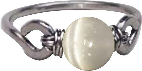Selenite 6mm Bead Ring in Stainless Steel- Silver-Bronze-Copper- Black Iron-Titanium-Niobium-14K Gold-14K Rose Gold Hand Hammered Ring Sizes 4-16 in Saudi Arabia