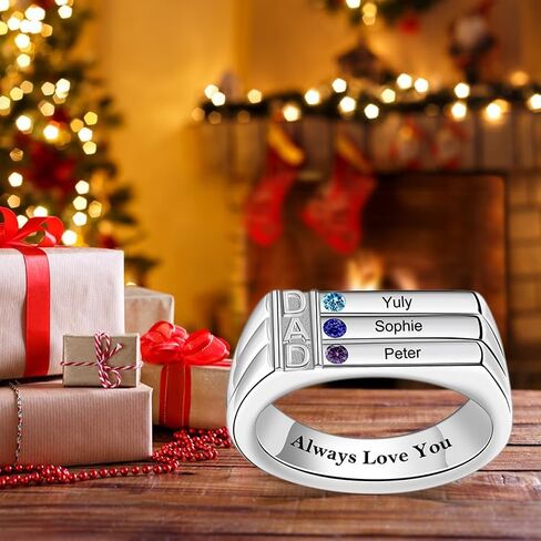 خاتم جوهرة الأب مخصص للأب مع 3/4 أحجار الميلاد وأسماء الزوج الجد عيد ميلاد عيد الميلاد الذكرى السنوية (3 أحجار - فضي) in Kuwait