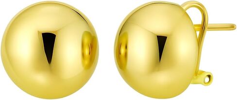 Sterling Silver Yellow Gold Plated Puffed Button Omega Earrings For Women Wedding, Engagement, Anniversary, Party, Daily Wear & Christmas Gift for her. in Saudi Arabia