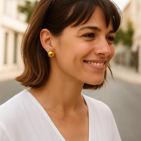 Sterling Silver Yellow Gold Plated Puffed Button Omega Earrings For Women Wedding, Engagement, Anniversary, Party, Daily Wear & Christmas Gift for her. in Saudi Arabia