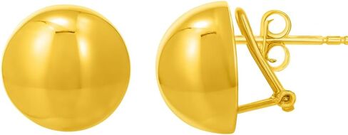 Sterling Silver Yellow Gold Plated Puffed Button Omega Earrings For Women Wedding, Engagement, Anniversary, Party, Daily Wear & Christmas Gift for her. in Saudi Arabia