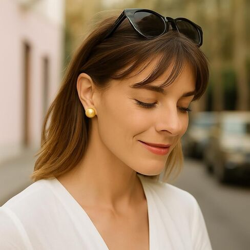 Sterling Silver Yellow Gold Plated Puffed Button Omega Earrings For Women Wedding, Engagement, Anniversary, Party, Daily Wear & Christmas Gift for her. in Saudi Arabia