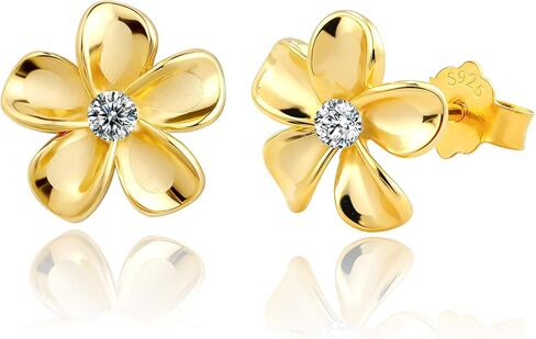 925 Sterling Silver Plumeria Flower Stud Earrings for Women Dainty Blossom CZ Flower Earrings Spring Floral Hypoallergenic Minimalist Jewelry Gifts in Saudi Arabia