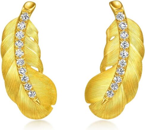 CHOW SANG SANG 999 Gold Love Decode Feather-Shaped Design Earring for Women 95956E in Saudi Arabia