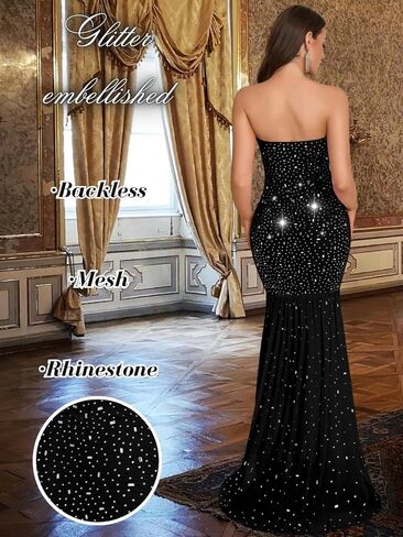 Kaei&Shi Rhinestone Maxi Dress,Tube Drop Waist Formal Dresses with Slit,Sparkly Wedding Guest Cocktail Party Outfits in Kuwait