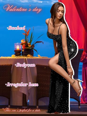 Kaei&Shi Rhinestone Maxi Dress,Tube Drop Waist Formal Dresses with Slit,Sparkly Wedding Guest Cocktail Party Outfits in Kuwait
