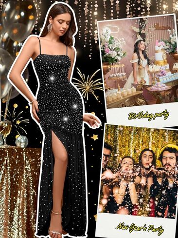 Kaei&Shi Rhinestone Maxi Dress,Tube Drop Waist Formal Dresses with Slit,Sparkly Wedding Guest Cocktail Party Outfits in Kuwait