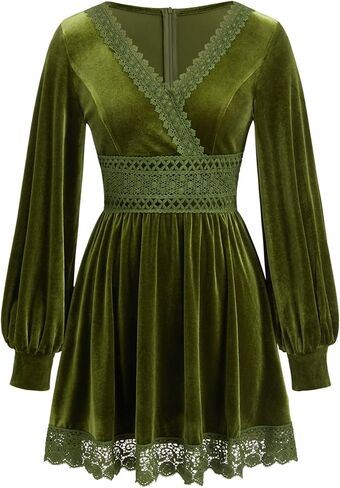 CIDER Velvet Long Sleeve Mini Dress Lace Trim A Line Cocktail Party Dress in Saudi Arabia