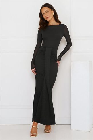 Cosonsen Women’s Bodycon Dress Mesh Long Sleeve Open Back Maxi Dresses with Sash in Saudi Arabia