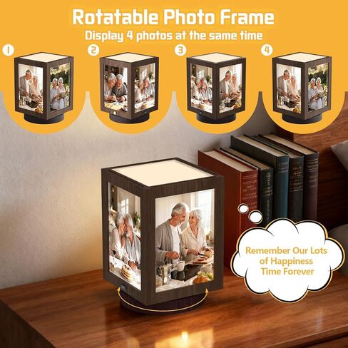 حامل ضوء إطار الصورة Mixoo 4x6، مصباح طاولة بإطار صور دوار عتيق، مصباح مكتب يعمل باللمس لسرير غرفة النوم، مصابيح طاولة لمكتب العائلة وعيد ميلاد عيد الحب (بني خشبي) in Kuwait