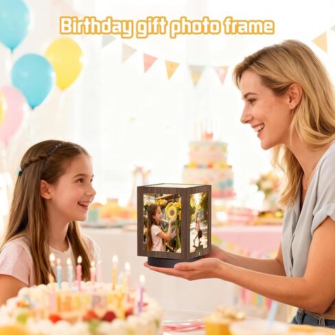 حامل ضوء إطار الصورة Mixoo 4x6، مصباح طاولة بإطار صور دوار عتيق، مصباح مكتب يعمل باللمس لسرير غرفة النوم، مصابيح طاولة لمكتب العائلة وعيد ميلاد عيد الحب (بني خشبي) in Kuwait