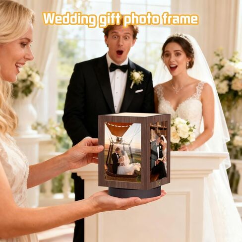 حامل ضوء إطار الصورة Mixoo 4x6، مصباح طاولة بإطار صور دوار عتيق، مصباح مكتب يعمل باللمس لسرير غرفة النوم، مصابيح طاولة لمكتب العائلة وعيد ميلاد عيد الحب (بني خشبي) in Kuwait