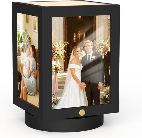 حامل ضوء إطار الصورة Mixoo 4x6، مصباح طاولة بإطار صور دوار عتيق، مصباح مكتب يعمل باللمس لسرير غرفة النوم، مصابيح طاولة لمكتب العائلة وعيد ميلاد عيد الحب (بني خشبي) in Kuwait